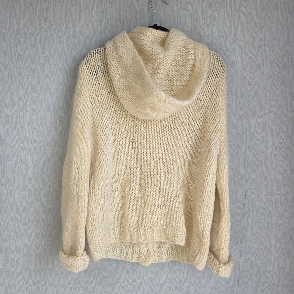 Vtg Hand Knit Sweater Cardigan Womens XL Ivory Button Down Chunky Soft Girl Boxy - Picture 4 of 6